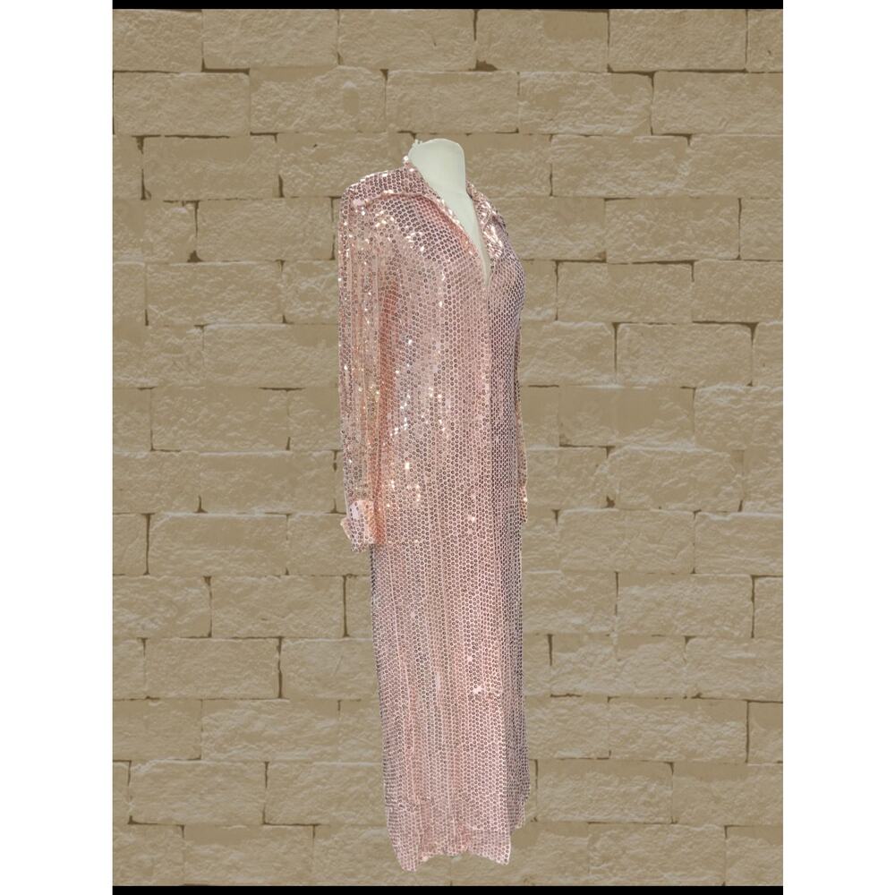 1970’s Pink Peach Long Sleeve Sequin Shirt Dress